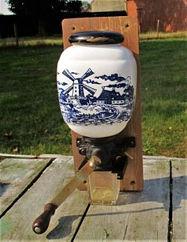 Dutch Delft Coffee Grinder Mill Ceramic Wall Mount hand Crank Windmill