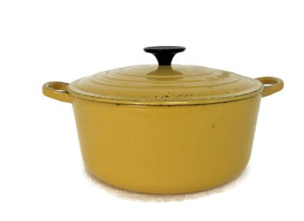 vintage French Le Creuset Authentic Orange Yellow Cast Iron Dutch Oven Casserole 24