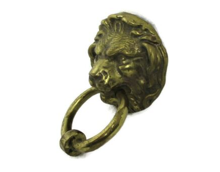 Heavy Brass Door Knocker Lions Head Ring Architectural Gorgeous Reclaimed Antique