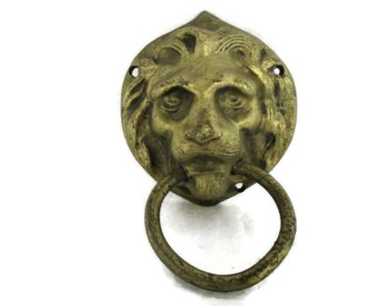 Vintage Small Brass Door Knocker Lions Head Architectural Reclaimed Door Handle Knob 4.13"