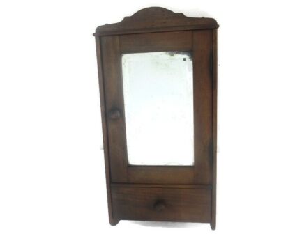 Small Kitchen Medicine Apothecary Bathroom Cabinet Carved Wood Beveled glass Lovely