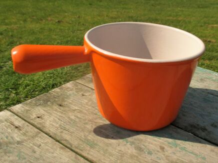 vintage Orange Flame Saucepan Fondue Skillet Le Creuset France Dutch Oven