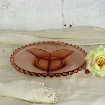 Candlewick Rim Pink Depression Glass Cake party Snack Apero Bowl Dish Divided