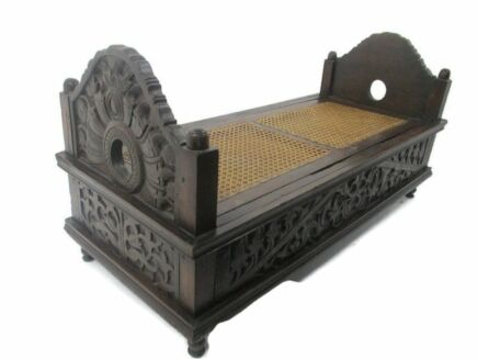 Antique 19th Century Wooden Breton Cradle Crib turned into Chest with Rush seating Unique Stunning