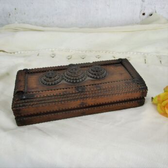 Tramp Folk Art trench Art Layered Handmade HTF Pencil Box hand Made Sliding Lid