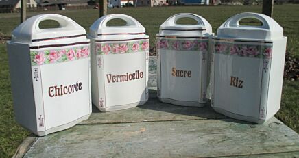 4 French Kitchen Spice Jars Containers Ceramic Porcelain Pink Flowers Lovely