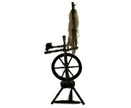 Vintage Wooden Spinning Wheel Decorative Spindle   High Dark Wood Decor Barn Country style