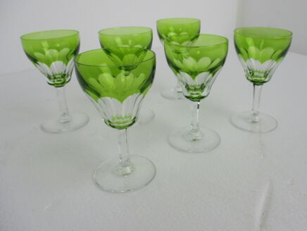 Set of 6 crystal glasses Val St Lambert Lime green Tilly Wine Roemer