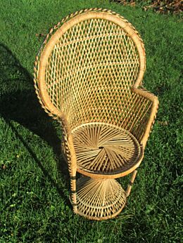 Vintage Authentic Peacock Fan Wicker rattan Chair Furniture High Chair 29.92"