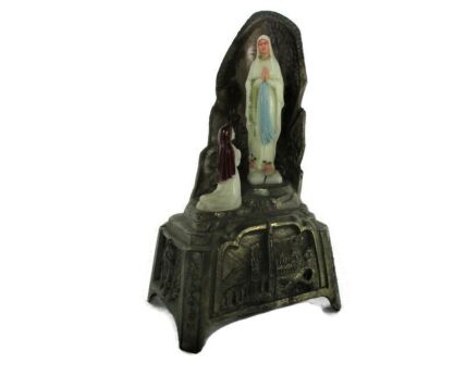 Lourdes Music Box Virgin Mary St Bernadette French France Spelter hard Plastic Vintage working