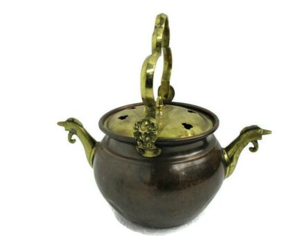 Funky Gothic Hammered Brass Copper Kettle Pot two Decorative spouts Dragon Handles