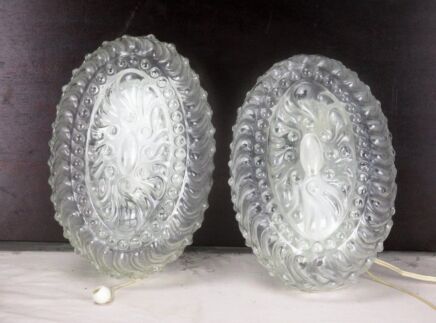 Couple Mid Century Modern wall Lamps Clear bubbled glass sconces Era Tynell