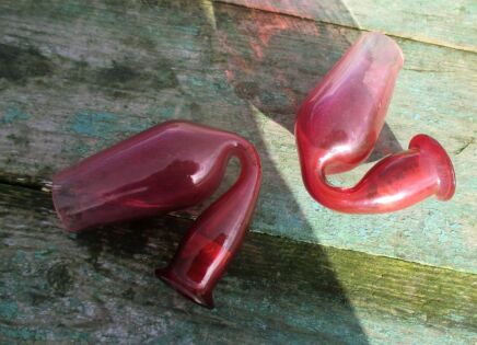 2 small art glass pipes cranberry lovely