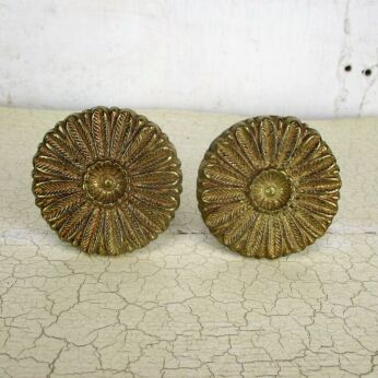 2 Brass Flower Door Knobs handle Architectural Reclaimed Hollywood regency