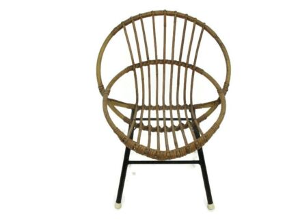 Child chair Mid Century Modern Rattan Round Hoop Lounge Chair Rohé Noordwolde Vintage HTF