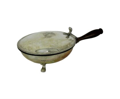 Chafing Pan Dish Wooden handle decorative Silver plated Steel pan Ornate Italian