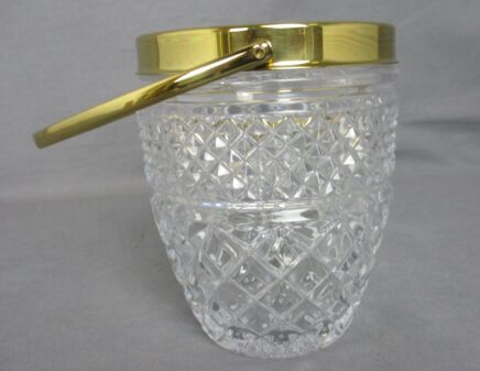 Ice Bucket Cooler Table Crystal Cut to Clear Faux brass Lovely