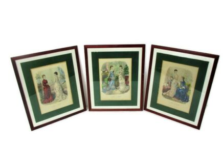 Set of 3 La Mode Illustrée Victorian Dress Fashion Prints Plates Framed