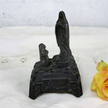 Small Lourdes Music Box Virgin Mary St Bernadette French France Spelter Working