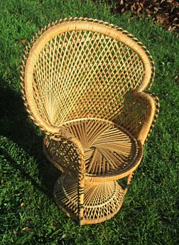 Vintage Authentic Peacock Fan Wicker rattan Chair Furniture High Chair 25.2"