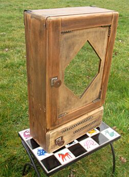 Antique French Wood Medicine Wall Cabinet Apothecary mirror Hobnail