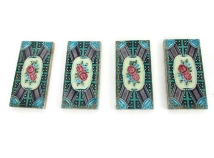 set of 4 Antique  Ceramic Wall Tile Coasters Abstract Backsplash Mural Flower Patttern Art Deco