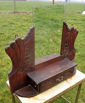 Antique Hand Carved medicine Wood bathroom Cabinet Glass mirror Jewelry drawer