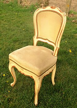 Elegant Louis Philippe Antique Chair White Beige Velvet Fabric Carved Wood