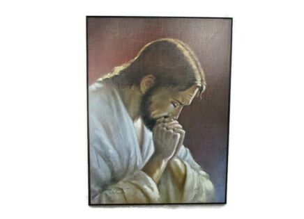 Picture print on Wood Jesus Christ in Prayer 1980 Italy Signed