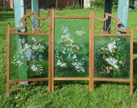 Antique Tri -fold Shutter Panel hand Painted Window Screen Hand Carved Wood WOW