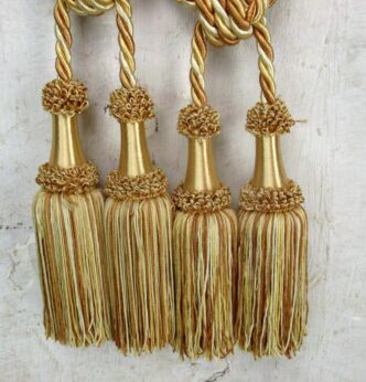 vintage pair couple Curtain Tie backs Tassel Rope Cord Gold White Fabric