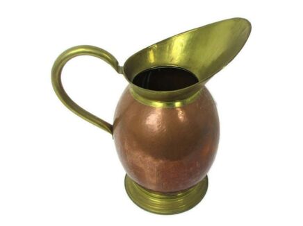 Vintage Large Hand hammered Copper Two Toned Wine Pitcher Jar Primitive Ewer Umbrella Stand