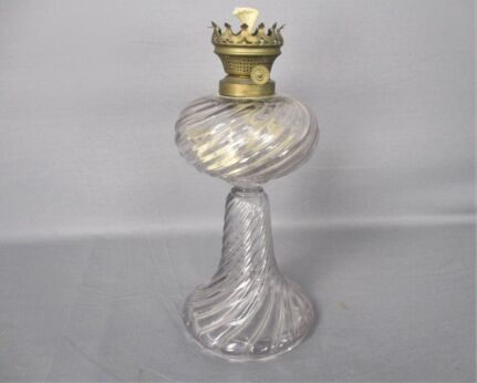 Antique L&B LB oil lamp Brass Lempereur et Brevette Belgium Authentic Swirled Clear Glass