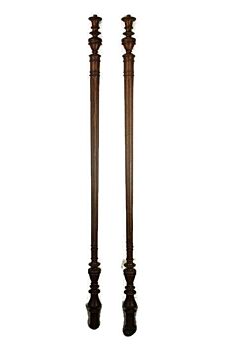 Pair Antique Hand Carved Oak Reclaimed Architectural Balusters Finials Rails