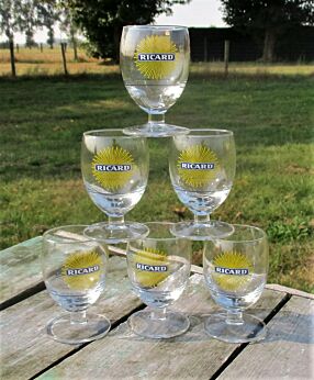 6 French Ricard Glasses New in box Pastis Apero France Authentic