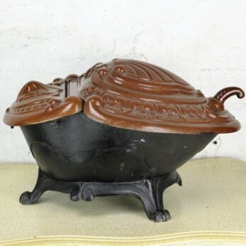 Art Nouveau Antique Coal Scuttle Cast Iron Fireplace Box Lion Head Legs