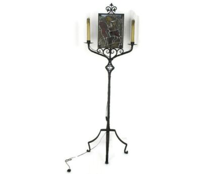 Floor Standing Lamp French Wrough Iron Leaded Glass Musketeer on Horseback