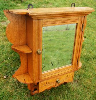 Antique French Carved Wood Medicine Wall Cabinet Apothecary mirror Letterbox