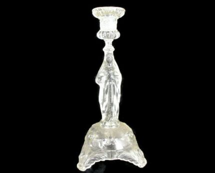 Art glass Clear Candle Holder Holy Heart Virgin Mary Our Lady Madonna Angels at Feet