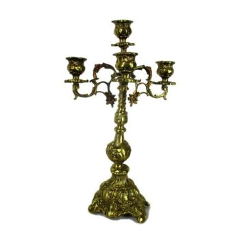 Vintage Gorgeous Brass Ornate Embossed 5 arm Candle Holder Stick Candelabra