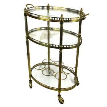 Three Tier Bar Cocktail Tea Cart Trolley Hollywood Regency era Maison Jansen HTF