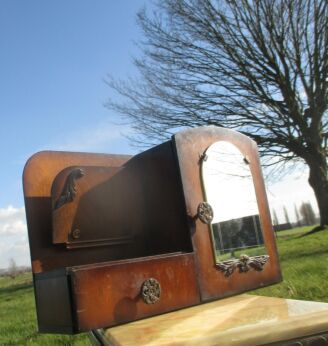 Vintage Wood Medicine Wall Cabinet Apothecary Mirror Etched glass Letterbox