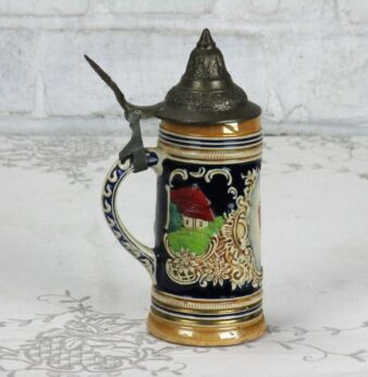 Vintage Small German Mannheim Beer Stein with Lid Marked