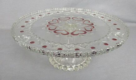 Stunning Art Deco Footed Cake stand Pedestal Art Glass Cranberry Clear