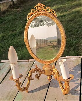 Vintage Double Wall Sconce Ornate Brass Two-Arm Hollywood Regency Mirror Rare