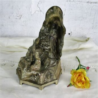 Large Working Lourdes Music Box Virgin Mary St Bernadette French France Spelter