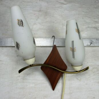 Retro Double Wall Sconces Mid Century Space Age Teak Glass Abstract Design