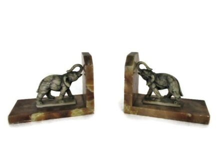 Bookends Elephants Figurines Statues Sculptures Marble Art Deco