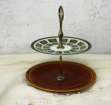 Boch Cake Stand Pedestal Mid century Modern 50s 60s Bernadette Noix Brown Green