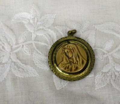 Vintage Medallion Notre Dame de Lourdes French Pendant Catholic Gold Color